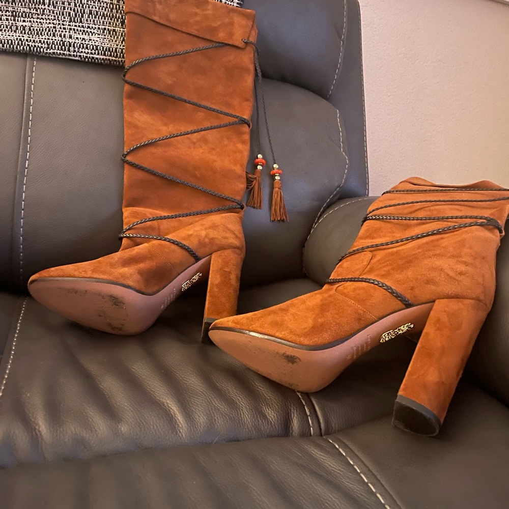 Aquazzura POPPY DELEVINGNE Boots  40 Moonshine Cognac Suede